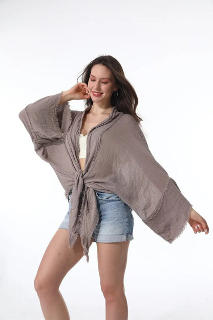 Flounce Tie-Front Kimono Wrap