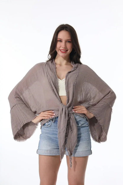 Flounce Tie-Front Kimono Wrap