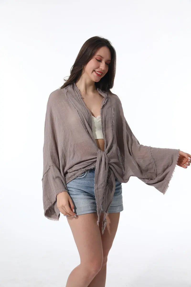 Flounce Tie-Front Kimono Wrap