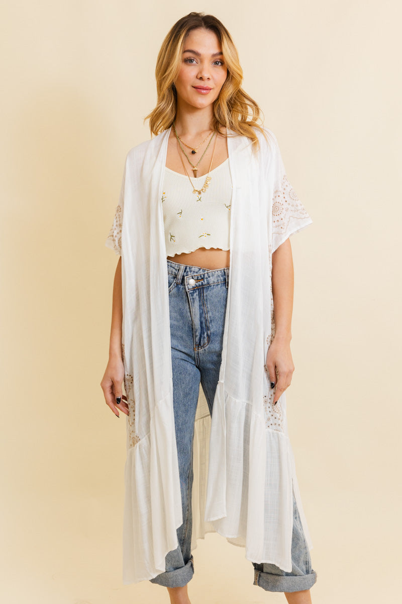 Boho Tribal Embroidered Longline Kimono