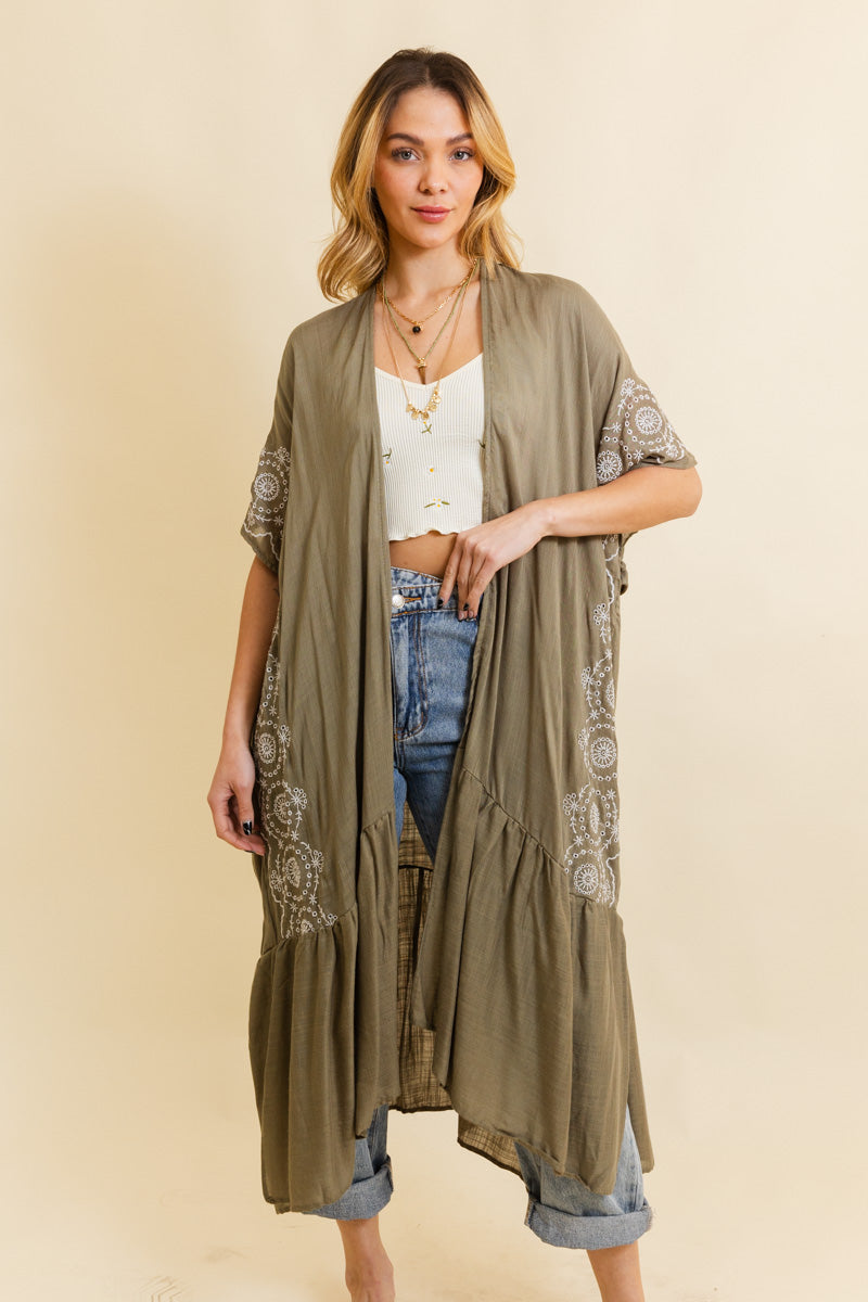 Boho Tribal Embroidered Longline Kimono