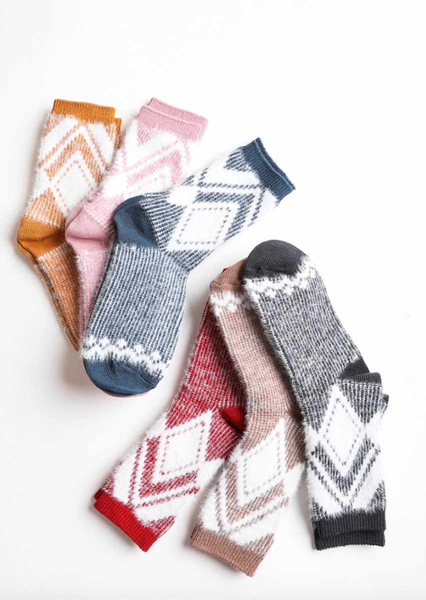 Faux Mohair Diamond Pattern Socks