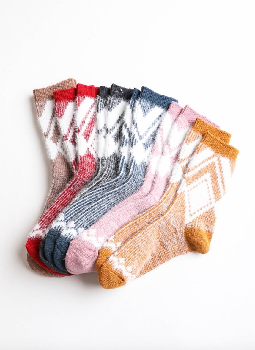 Faux Mohair Diamond Pattern Socks