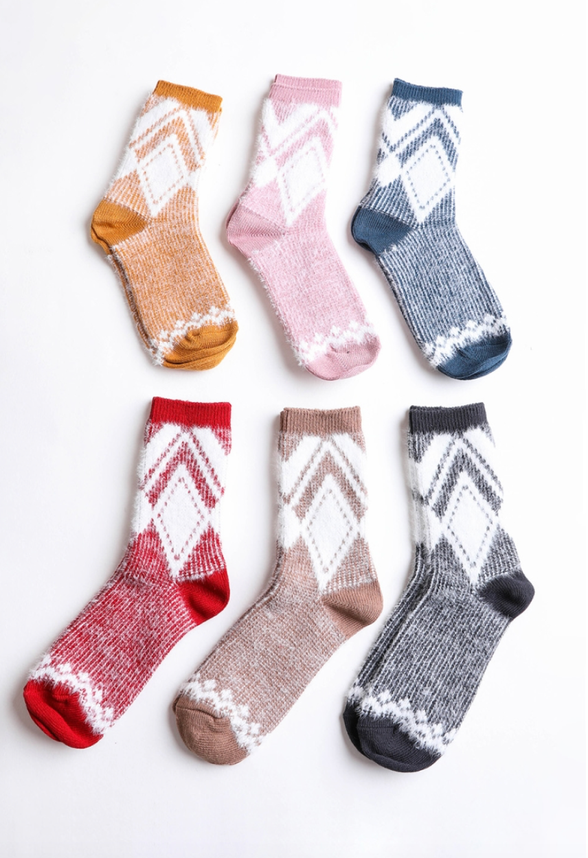 Faux Mohair Diamond Pattern Socks