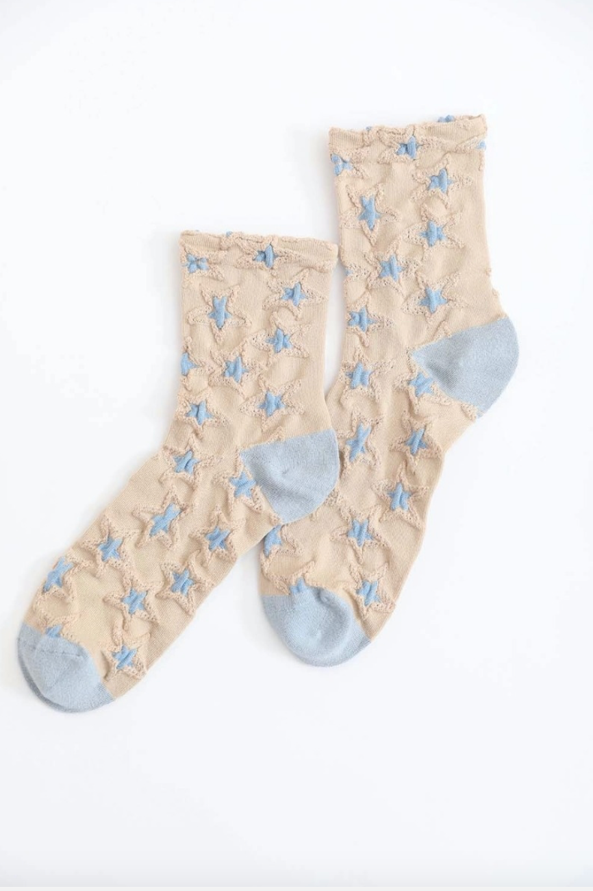 Eco-Friendly Star Design Socks, Beige and baby blue star, light blue star, american