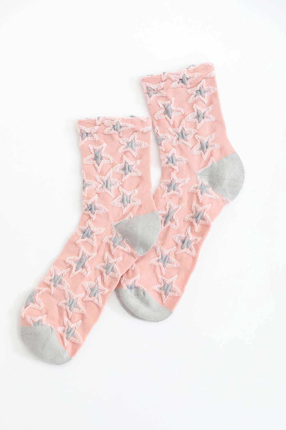 Star Design Socks, Pink and Gray