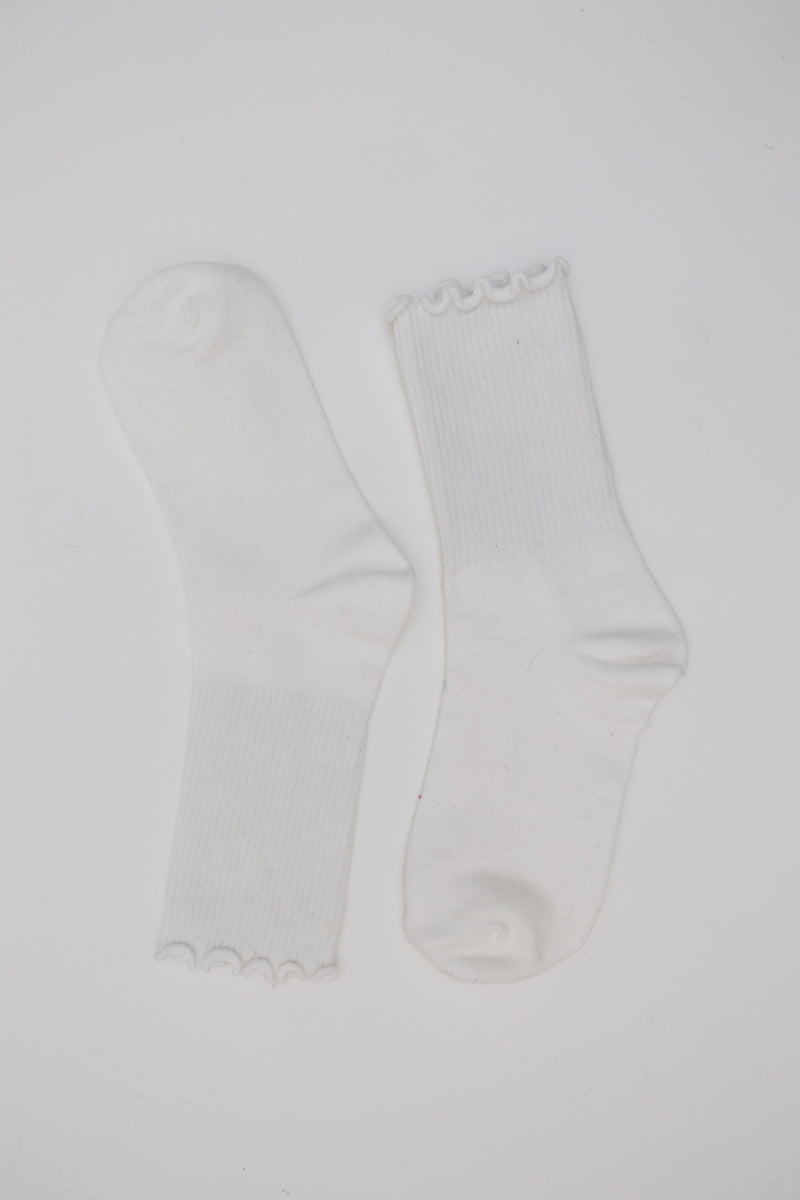 Cotton Blend Lettuce Edge Crew Socks for All Season 🧶