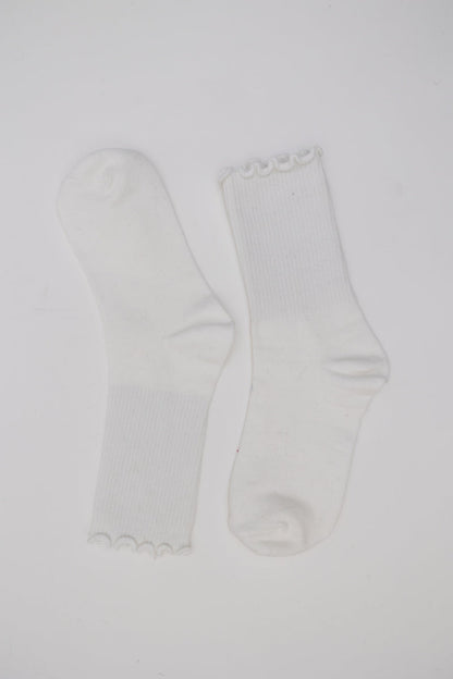 Cotton Blend Lettuce Edge Crew Socks for All Season 🧶