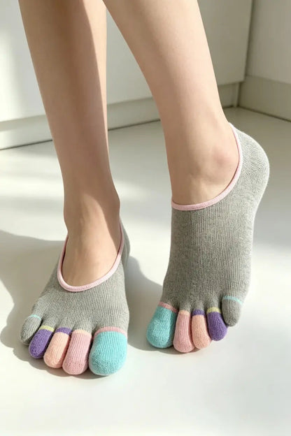 Women Color Block Five Toe Cotton Invisible Anti Slip Socks 🧦🎨 Leto Collection