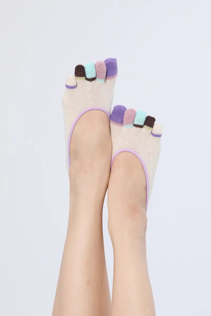 Women Color Block Five Toe Cotton Invisible Anti Slip Socks 🧦🎨 Leto Collection
