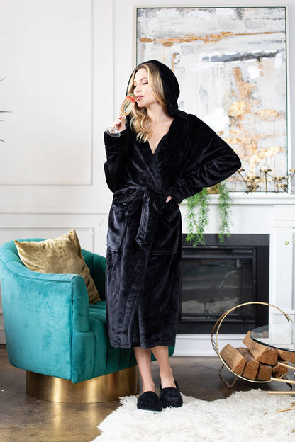 Women's Hooded Plush Robe with Matching Slippers