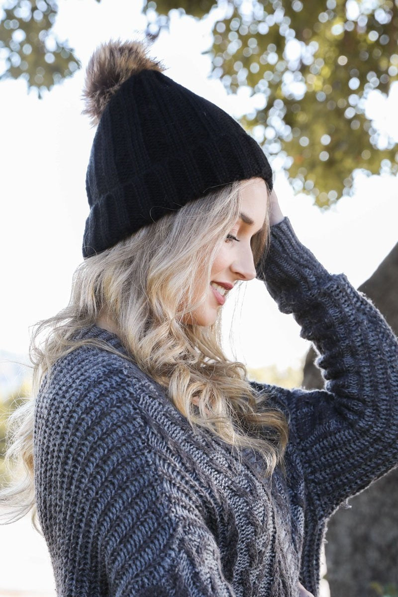 Basic Ribbed Pom Beanie Hats & Hair