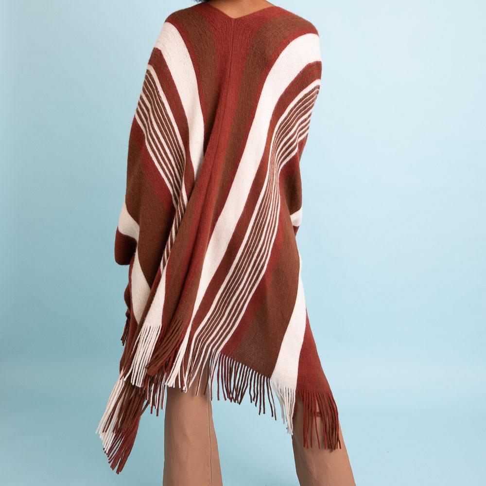 Boho Striped Frayed Edge Ruana Ponchos