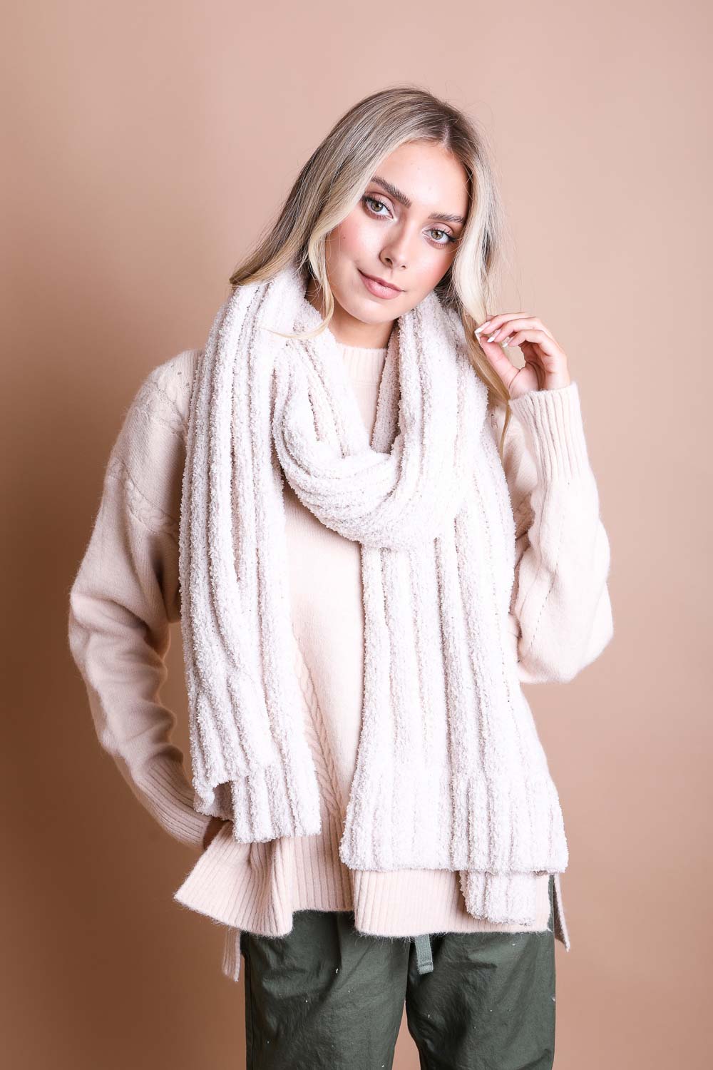 Boucle Vertical Knit Scarf Scarves Bone