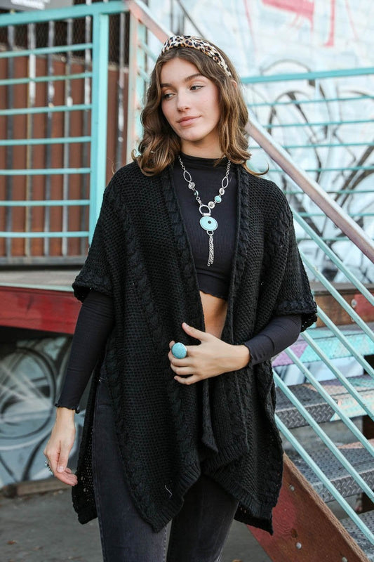 Braided Garter Kurt Ruana Ponchos Black