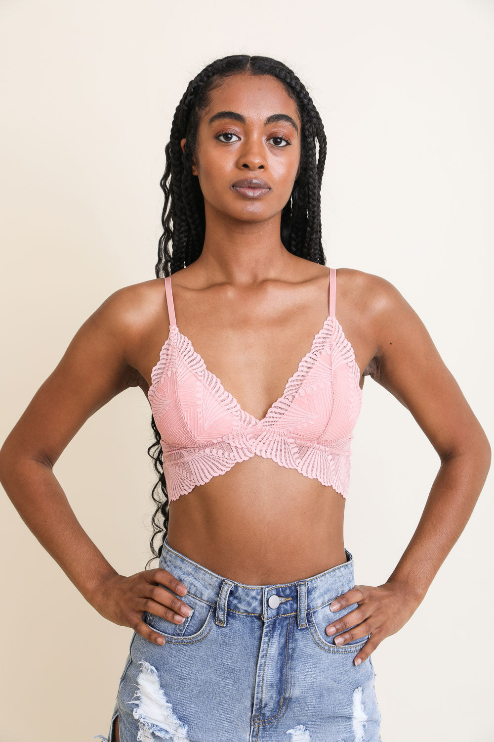 Butterfly Scallop Lace Bralette Small / Blush