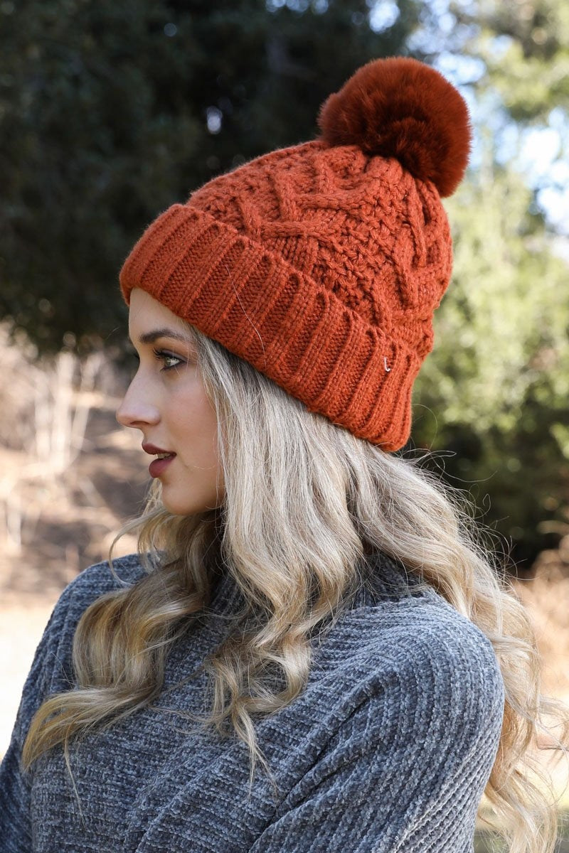 Cable Knit Pom Beanie Hats & Hair