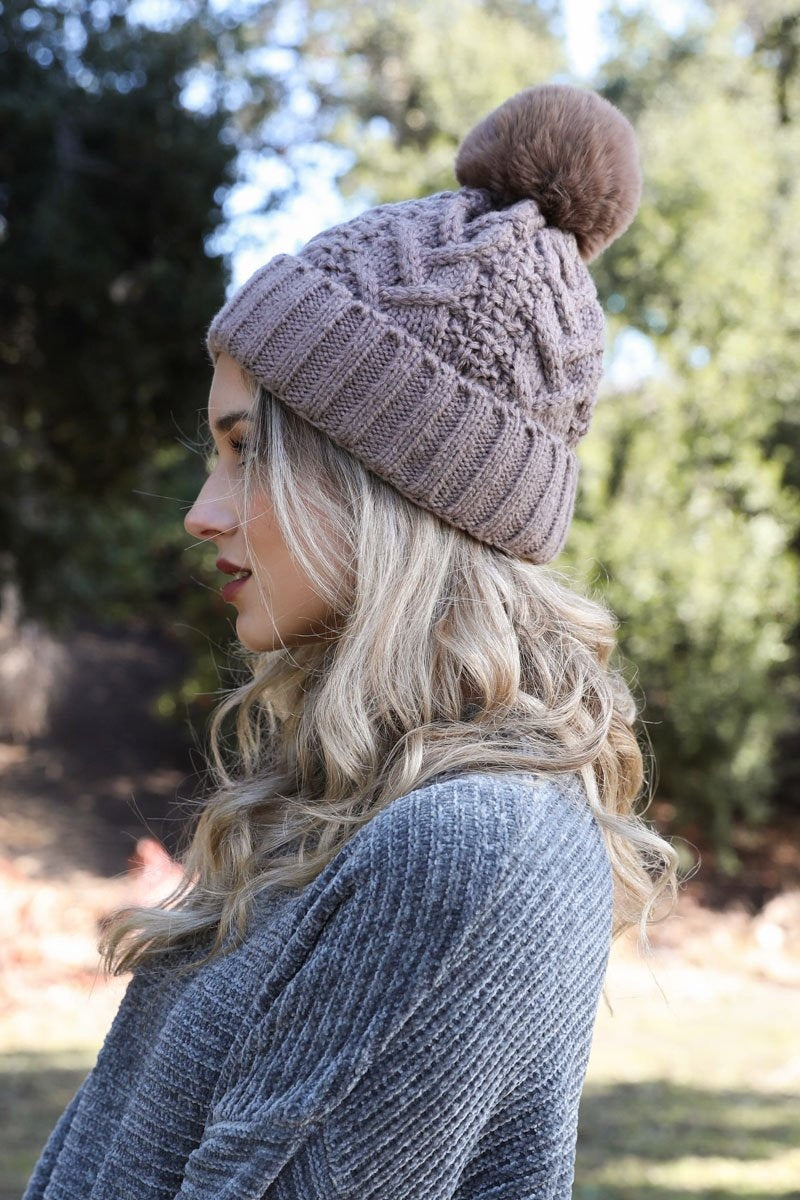 Cable Knit Pom Beanie Hats & Hair