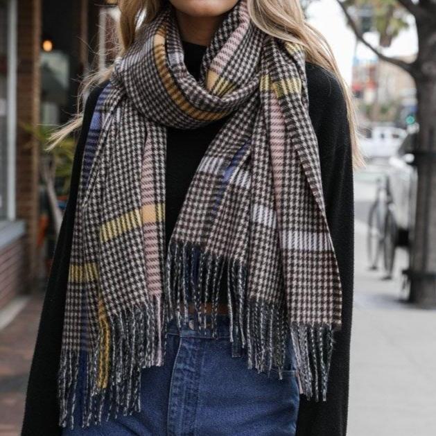 Colorblock Stripe Tassel Scarf Scarves Brown