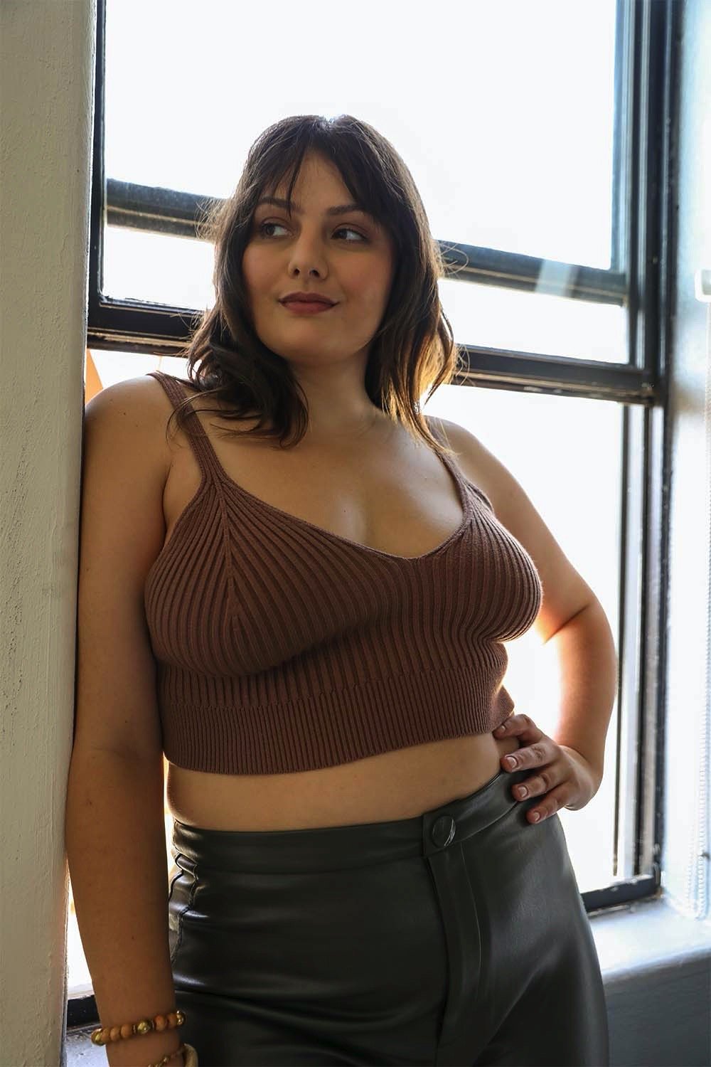 Contour Rib Knit Brami Plus Bralette XL/2X / Brown