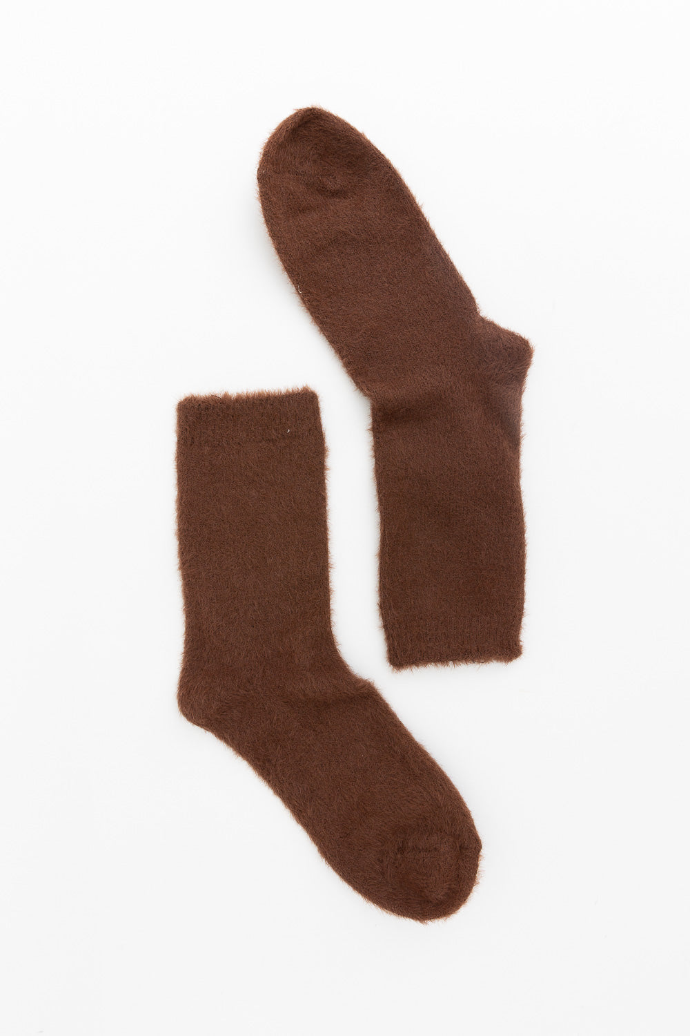 Cozy Fuzzy Crew Socks Brown