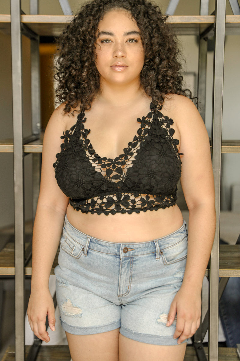 Crochet Daisy Longline Bralette XL / Black