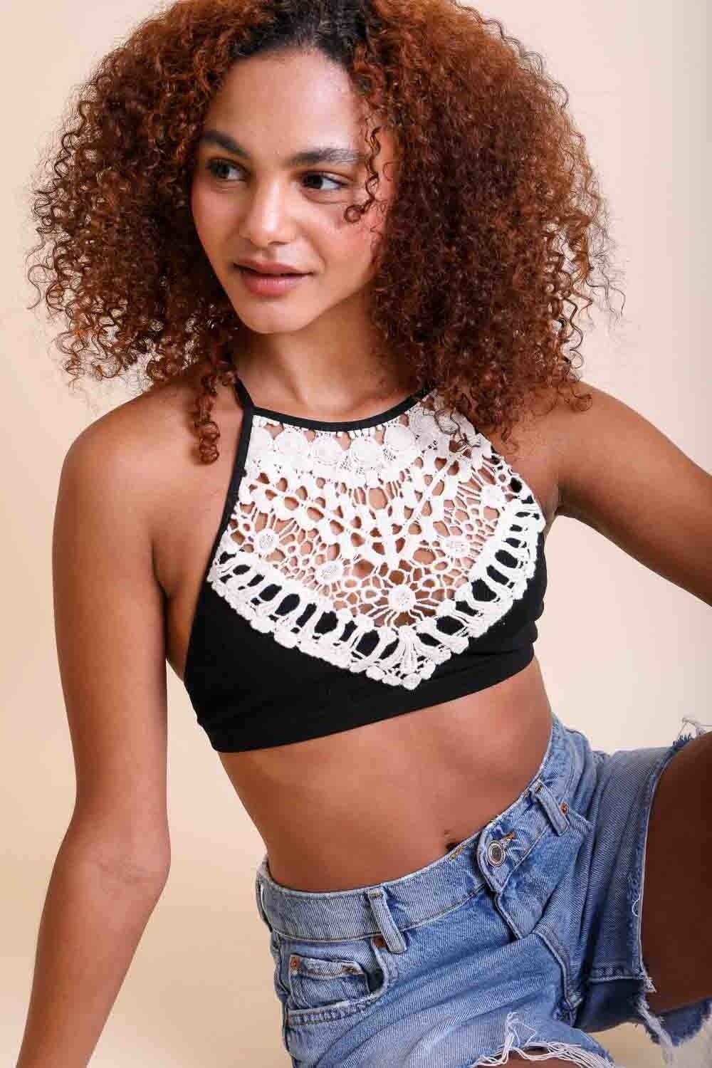 Crochet Lace High Neck Bralette