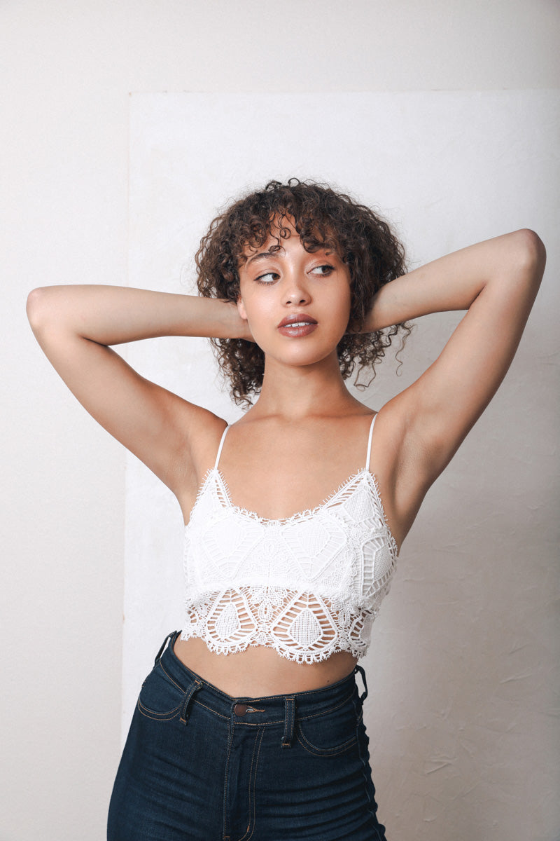 Crochet Overlay Longline Bralette Small / White