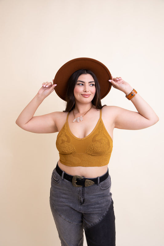 Curvy Seamless Padded Textured Brami Plus Size Mustard