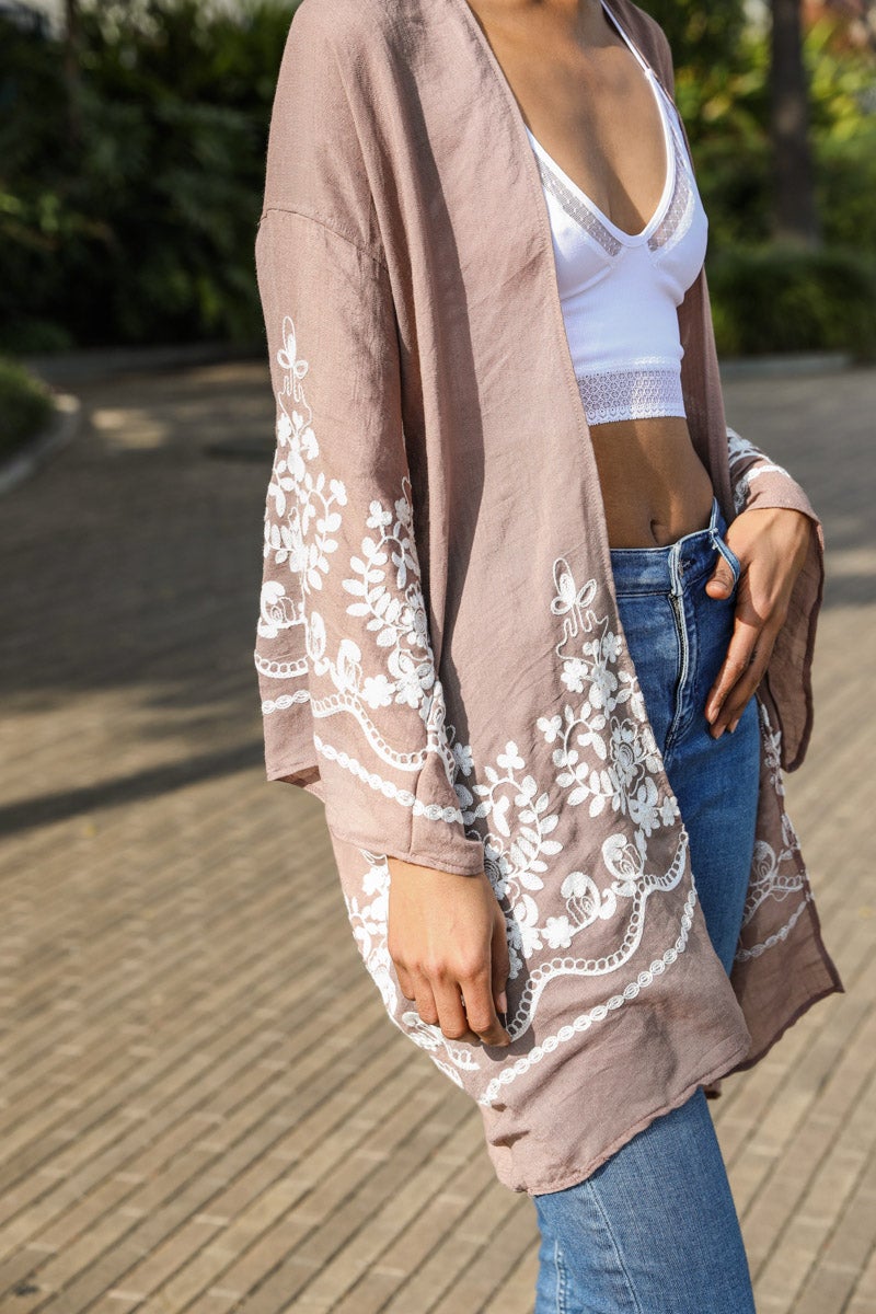 Embroidered Floral Vine Kimono