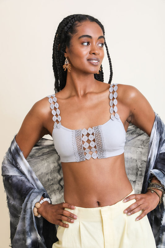 Eye Lace Applique Bralette XS/S / Gray