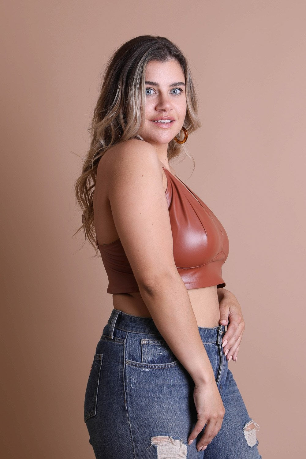 Faux Leather Longline Bralette