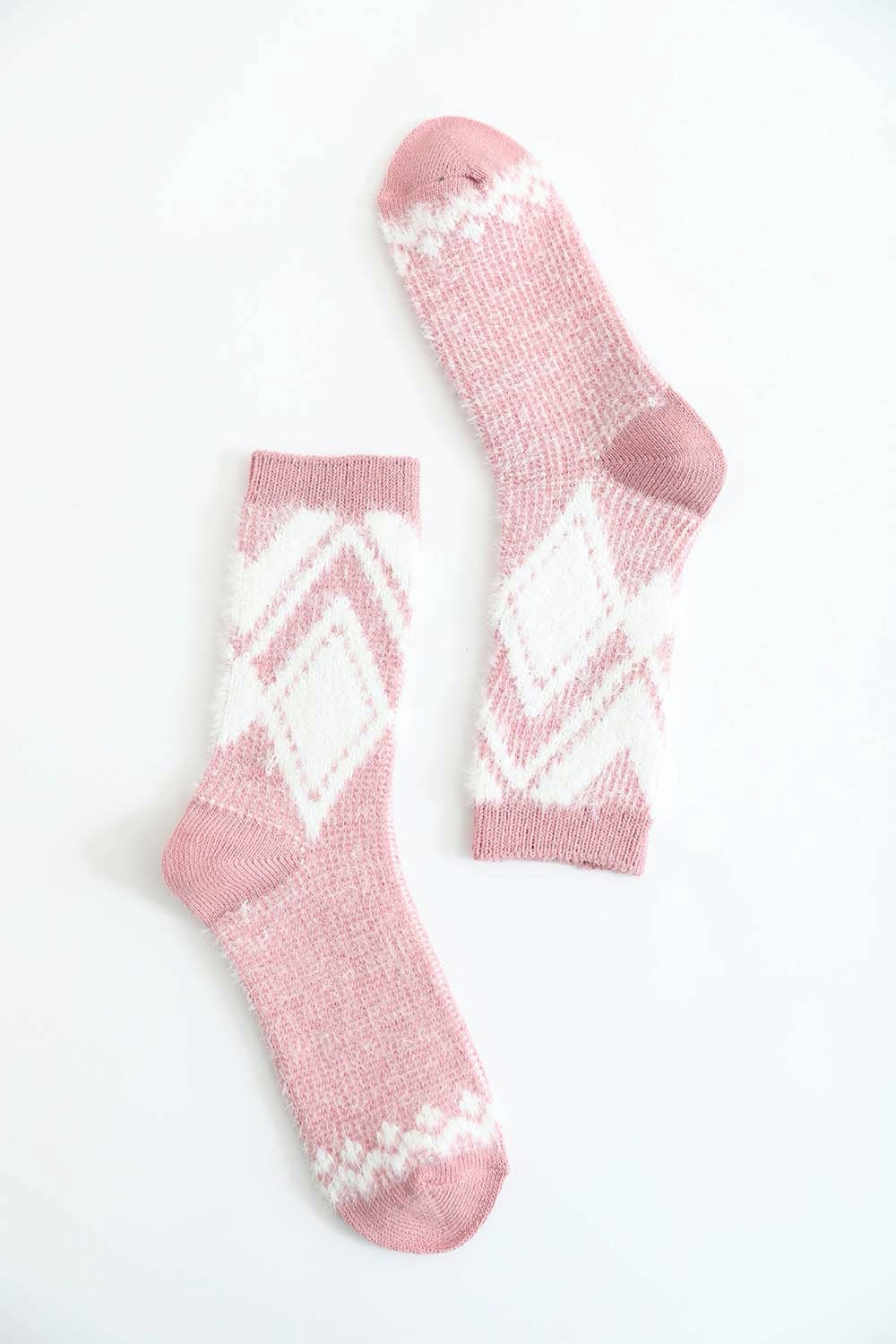 Faux Mohair Diamond Pattern Socks Pink