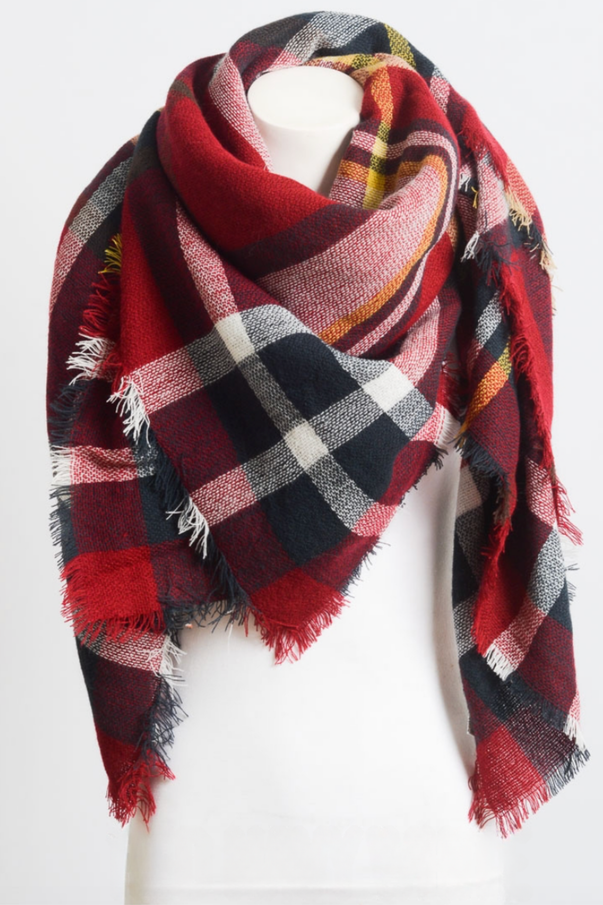 Flannel Frayed Edge Blanket Scarf Scarves Red Navy White