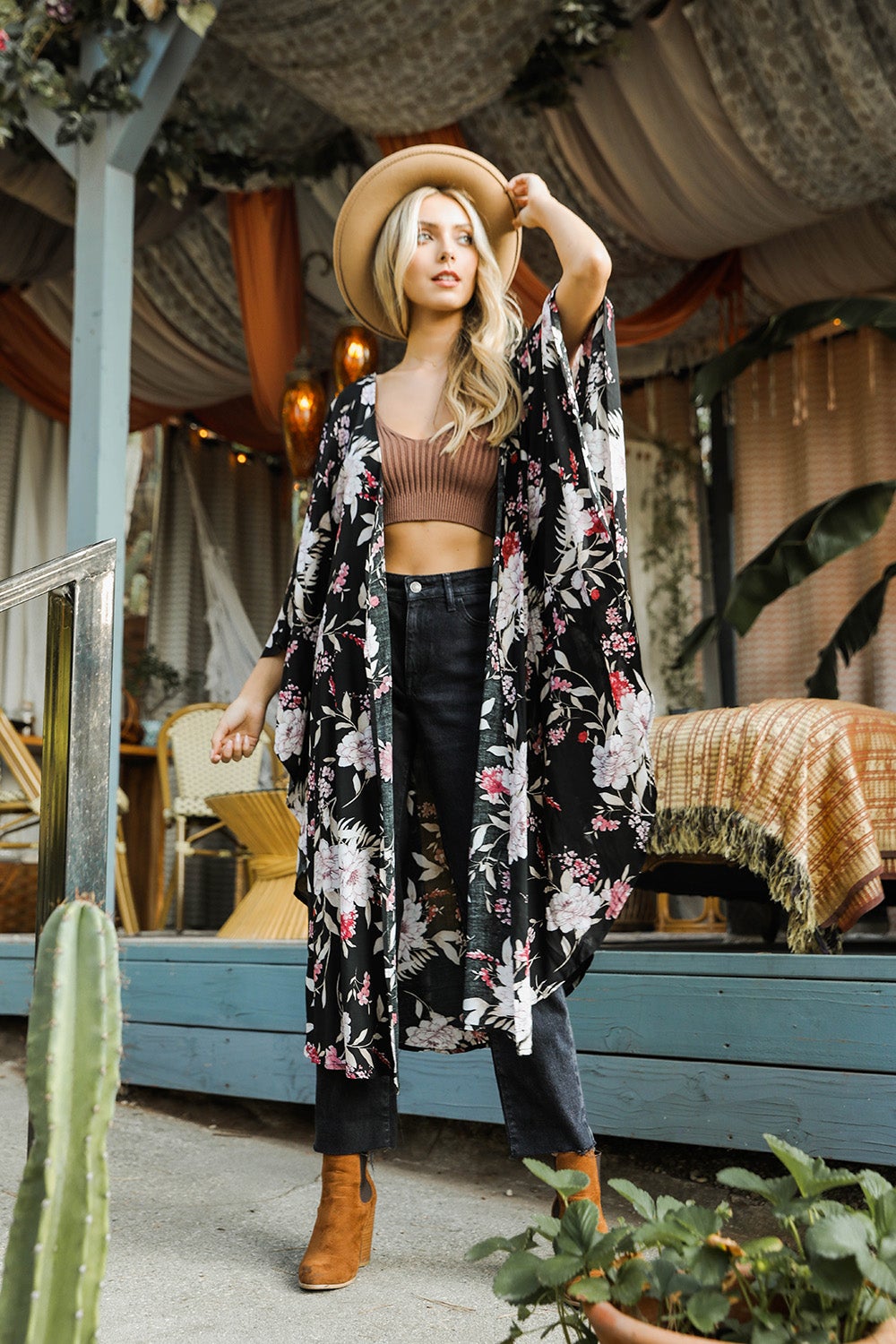 Floral Butterfly Sleeve Kimono