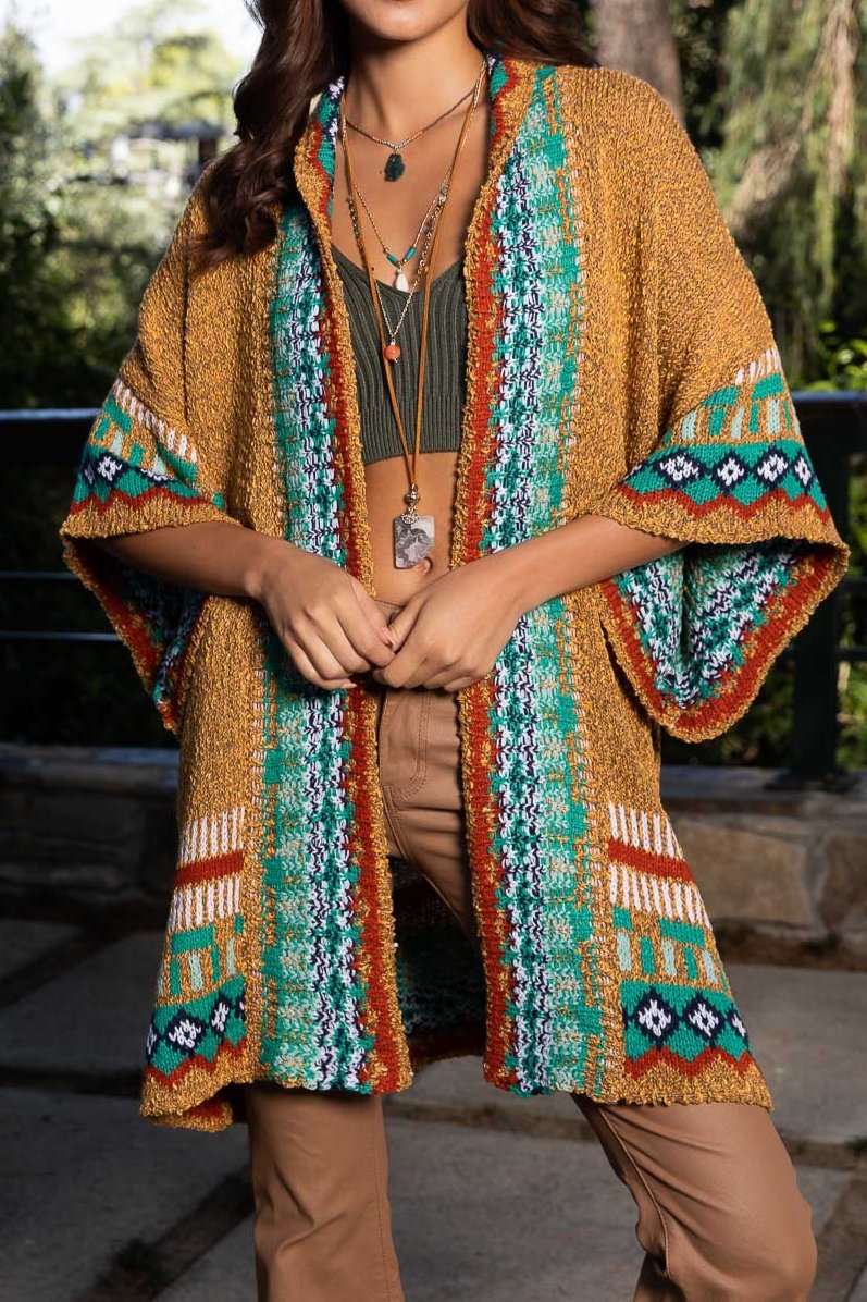 Kachina Tapestry Knit Cardigan Ruana Ponchos One Size /