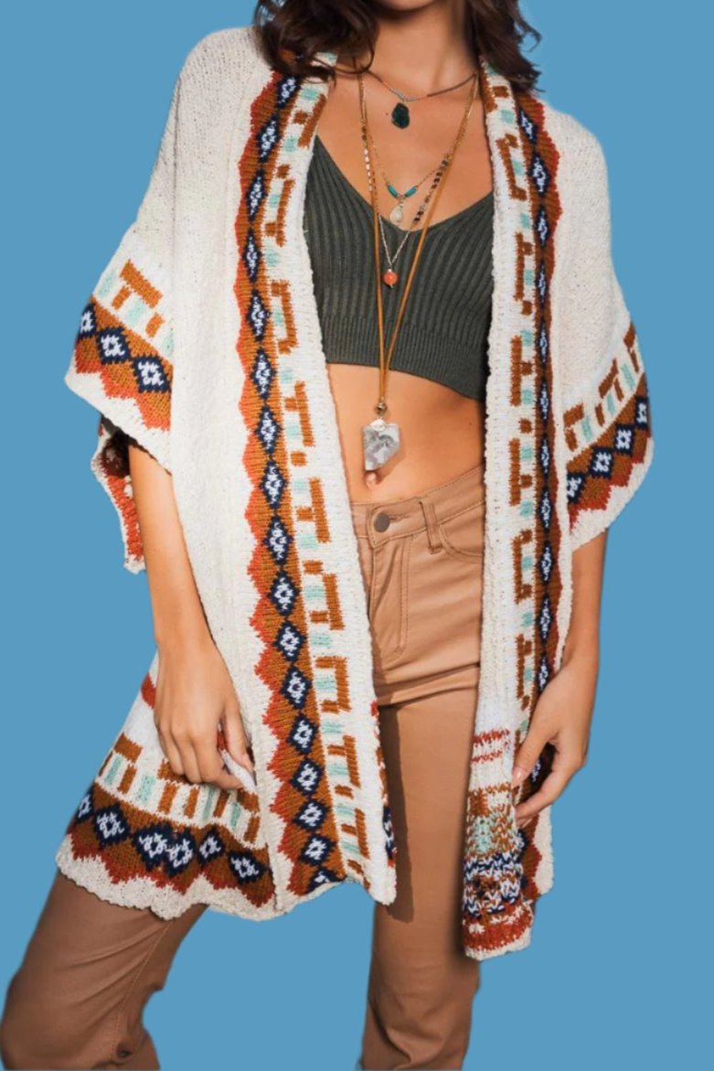 Kachina Tapestry Knit Cardigan Ruana Ponchos One Size /