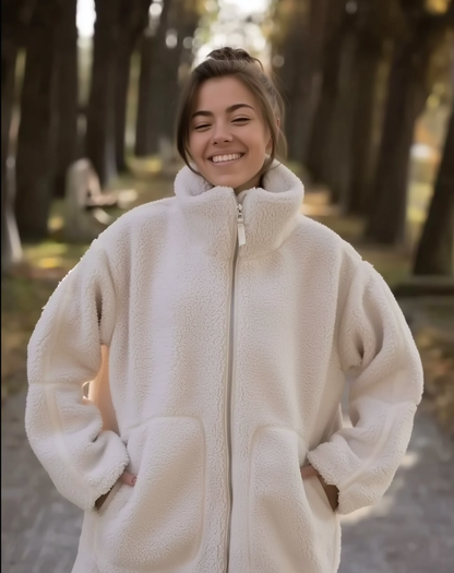 Plush Zip-Up Faux Fur Jacket | Soft High Collar Winter Coat with Pockets – Hashtag Cozy