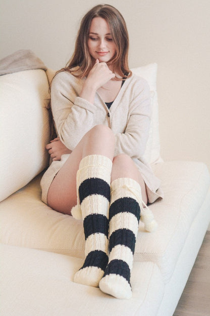 Knee High Striped Pom Socks Hats & Hair