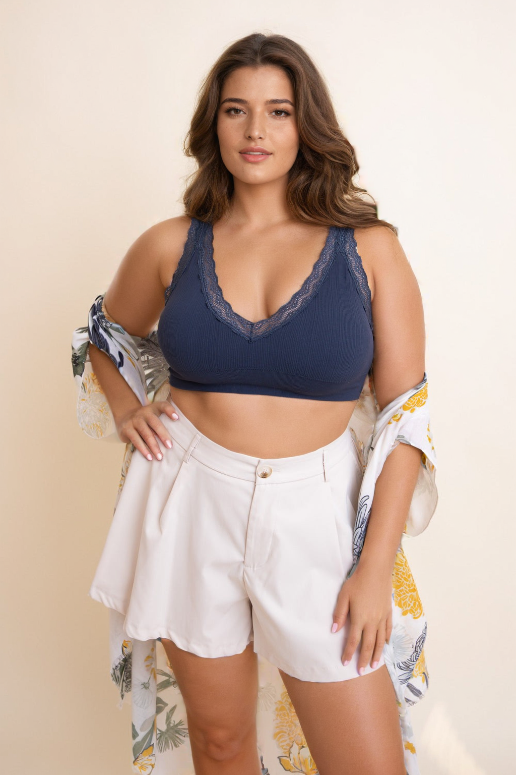 Plus Size Blue Lace Trim Bralette