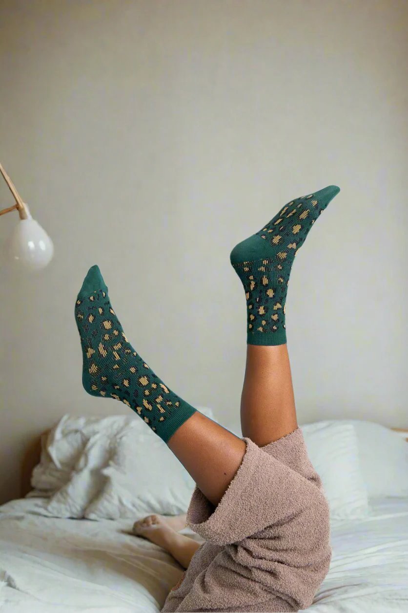 Leopard Knit Socks One Size / Olive