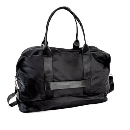 Black duffel bag on a white background