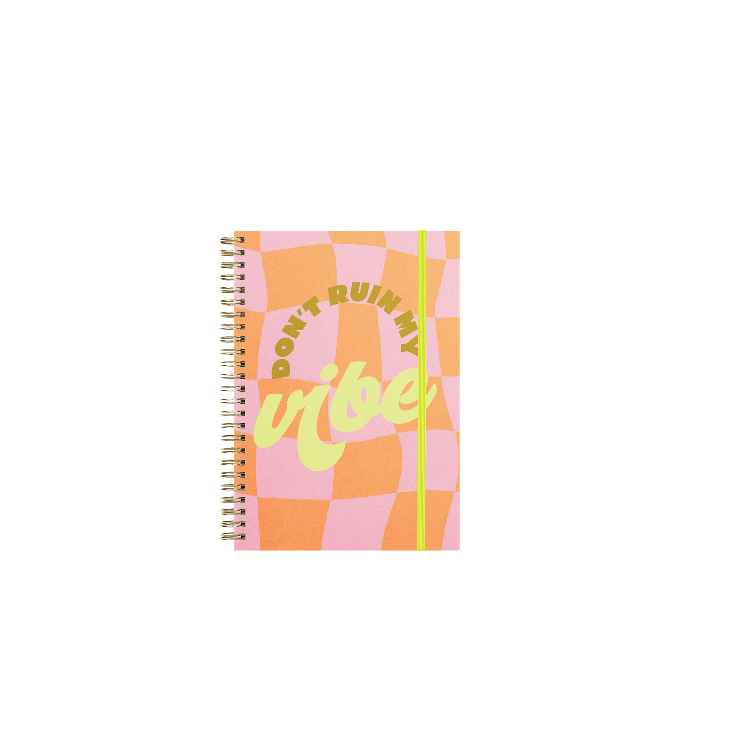 Notebook with colorful cover and text on a white background