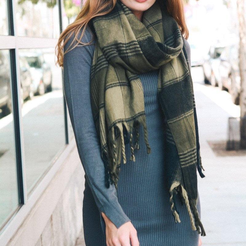 Oversized Flannel Tassel Scarf Scarves