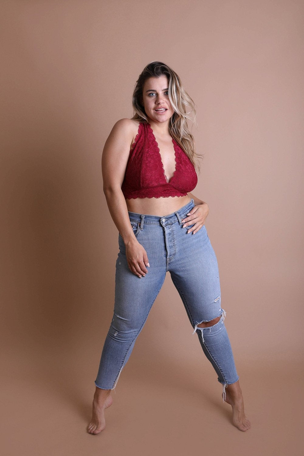 Plus Halter Top Bralette 1X / Berry