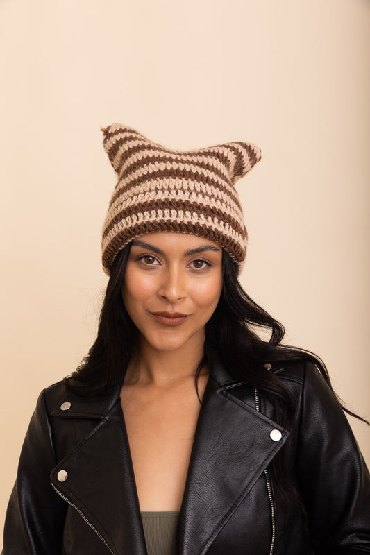 Purrfectly Cozy Cat Ear Crochet Beanie Beanies Beige