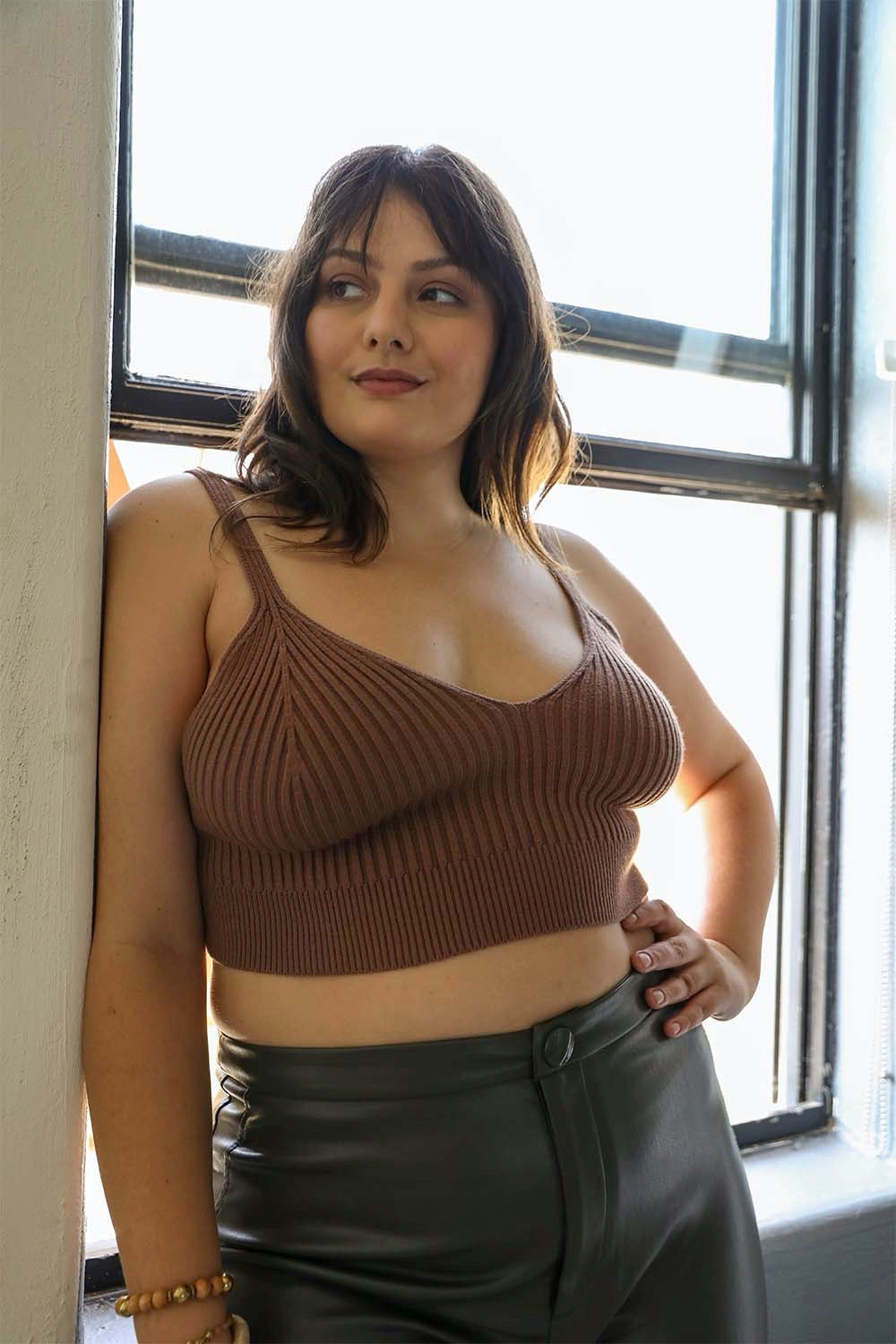 Rib Knit Lounge Brami Bralette XL/2XL / Brown