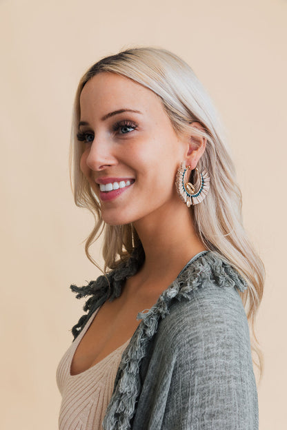 Seashell Glow Golden Raffia Hoop Earrings Jewelry