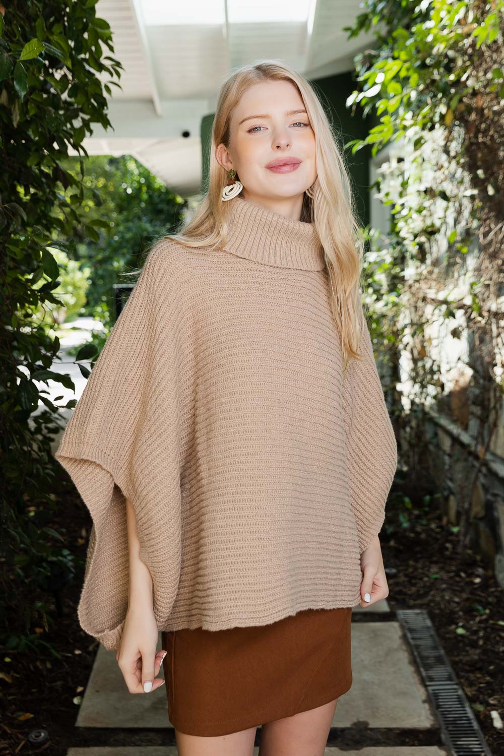 SnugStyle Turtleneck Ribbed Knit Poncho with Armholes