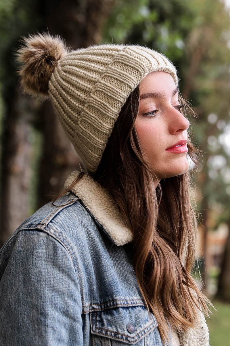 Soft Rib Knit Pom Beanie Hats & Hair Ivory